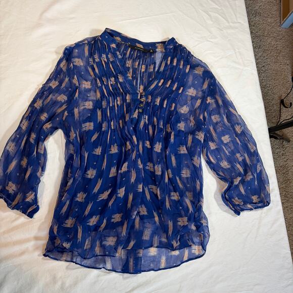 Paradigma women’s sheer 3/4 sleeve blue top. Size XS. 2 layer. Flowy. Workwear - Picture 6 of 6